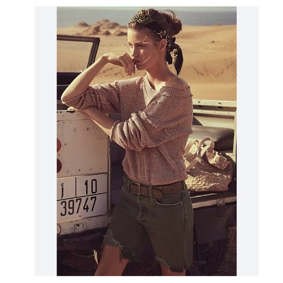 FREE PEOPLE SEQUOIA BERMUDA SHORTS DISTRESSED DENIM BERMUDA SHORTS IN PINE GREEN - Picture 4 of 15